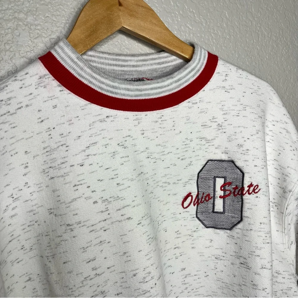 Vintage 90s Ohio State Buckeyes Crewneck Sweatshirt White Red Ringer Size Large‎